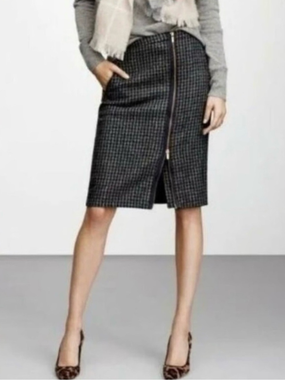 J. Crew Houndstooth Pencil Skirt in Black and Gray